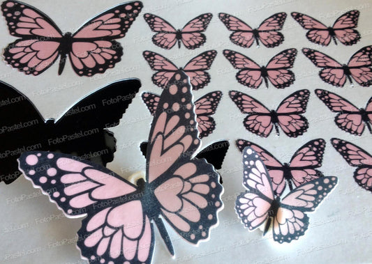 Spiselig sommerfugler pink farge , 14 somerfugler per ark PRECUT